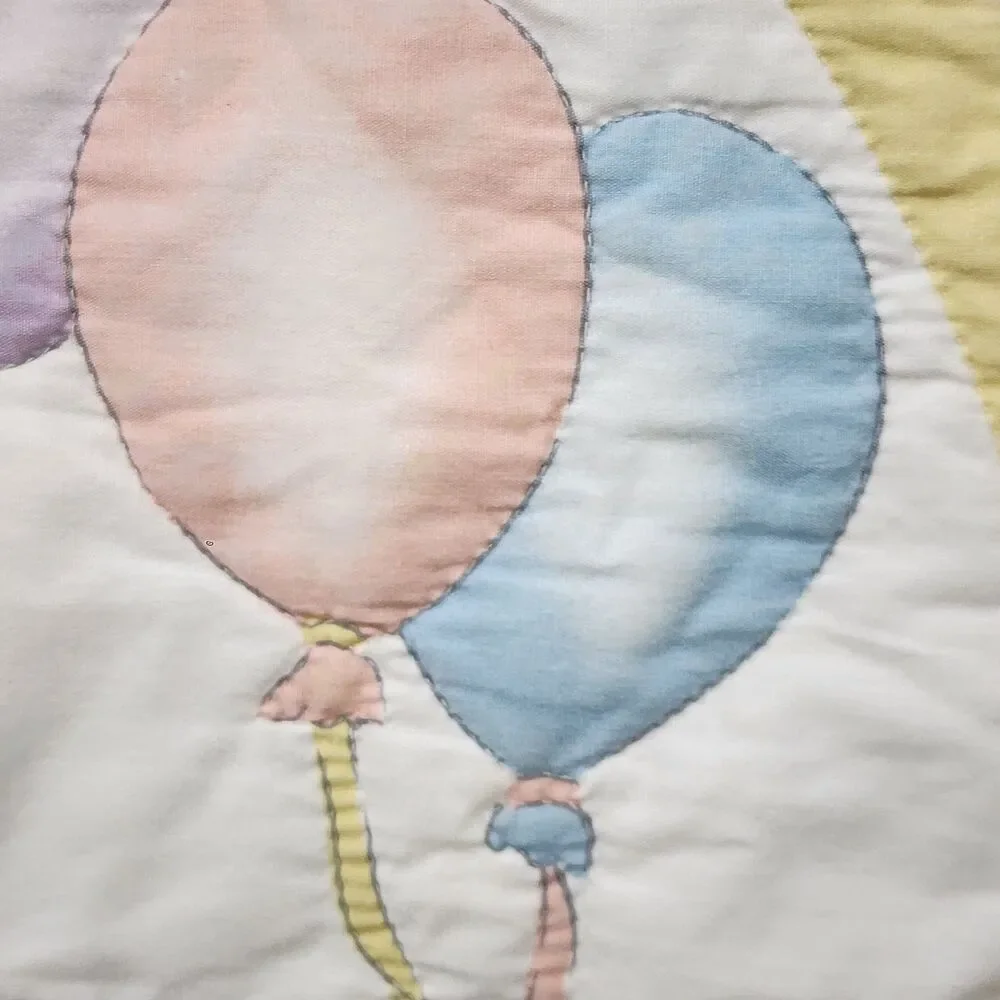 Vintage Bedtime Originals Teddy Bear Balloons Pastel Baby Crib Quilt Blanket